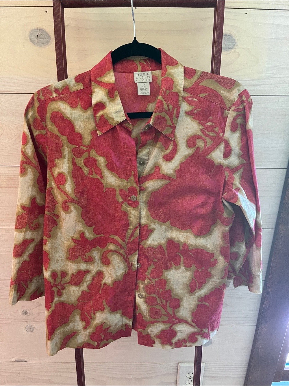 Sigrid Olsen Floral Button-Up Shirt - Pink & Gold